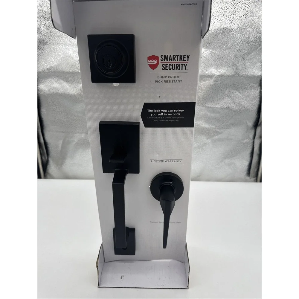 Kwikset Amador Front Entry HandleSet Hollis Lever Matte Black Deadbolt 96870-165